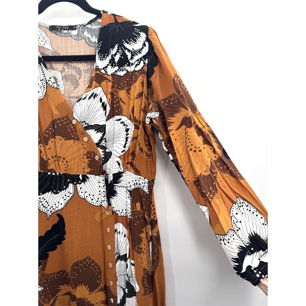 Floral Womens Large Maxi Dress Boho 3/4 Sleeve Bias Button Down Lagenlook Brazil